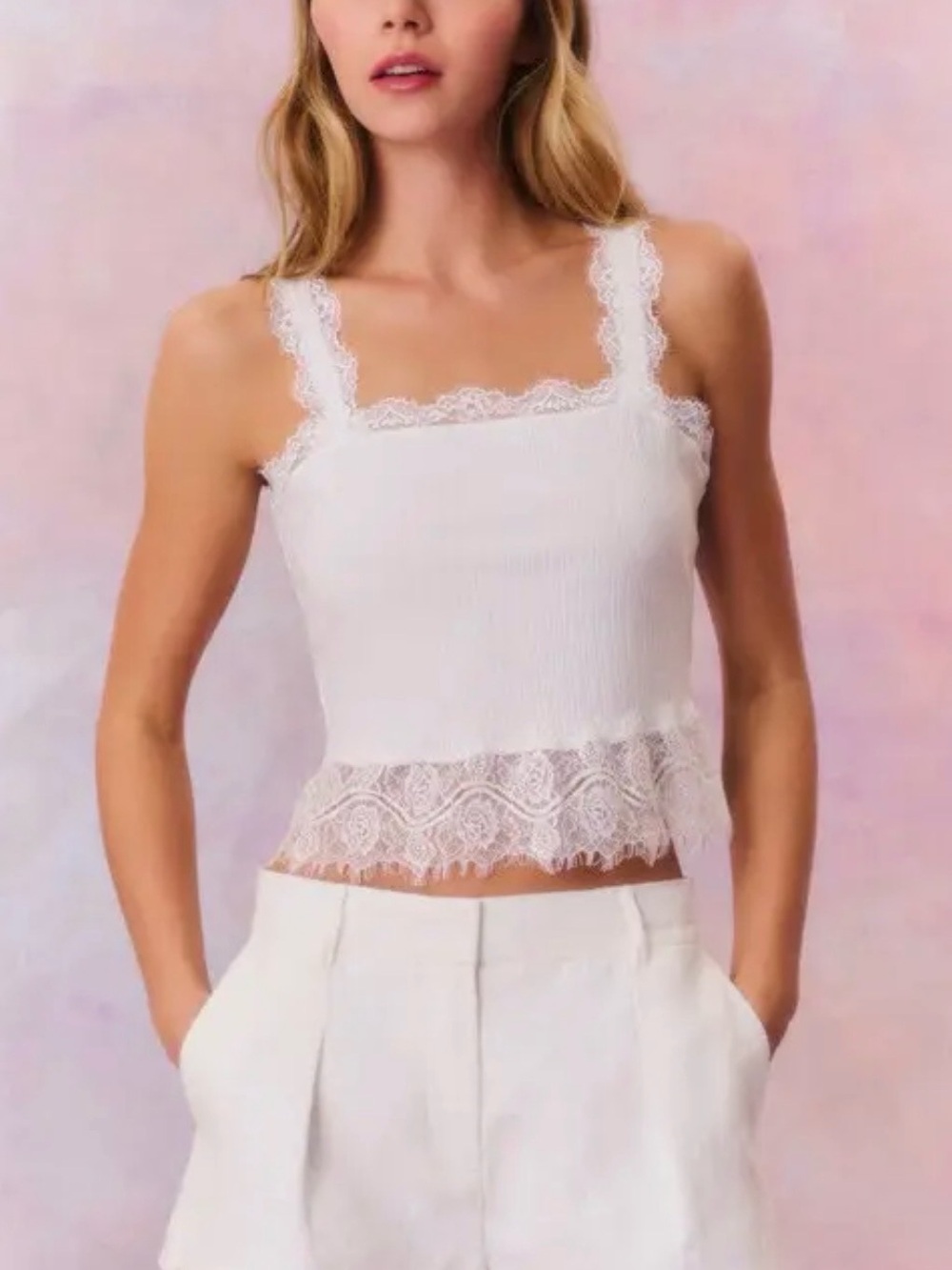 LoveShackFancy Linen Scalloped Hem Shorts